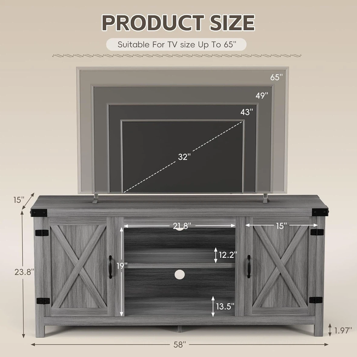 Gray Farmhouse TV Stand for TVs up to 65 inches - photo 2