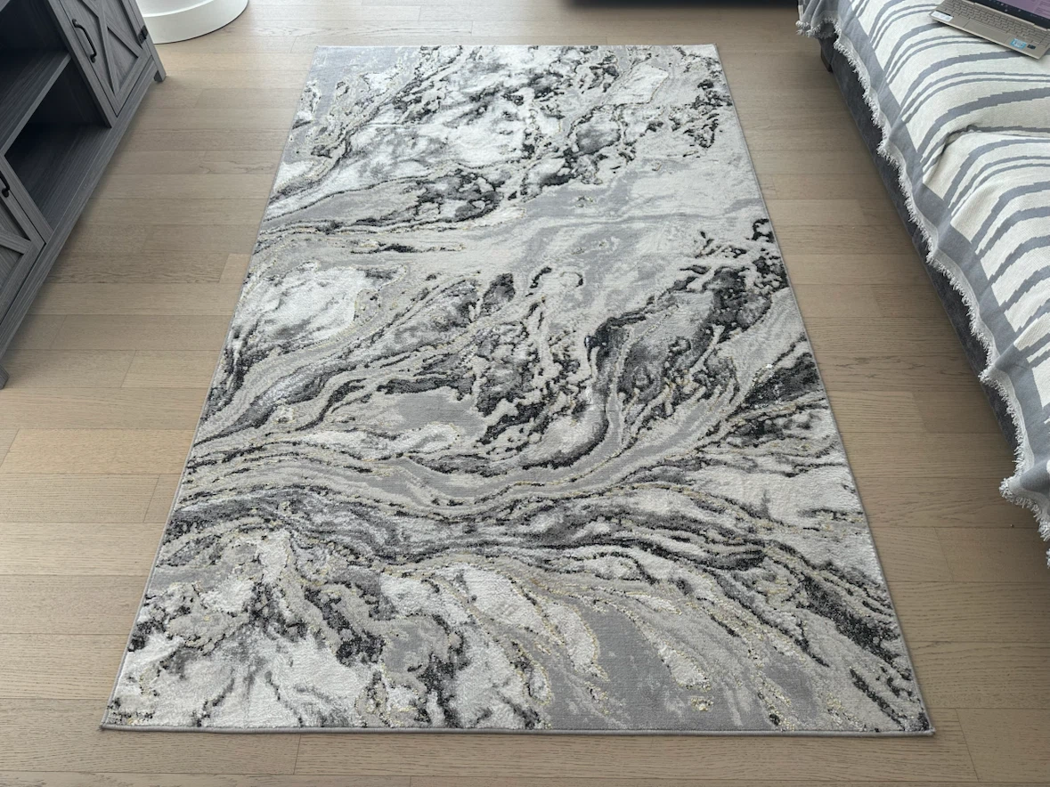 Gray and White Marble Area Rug 5x8 ft.
