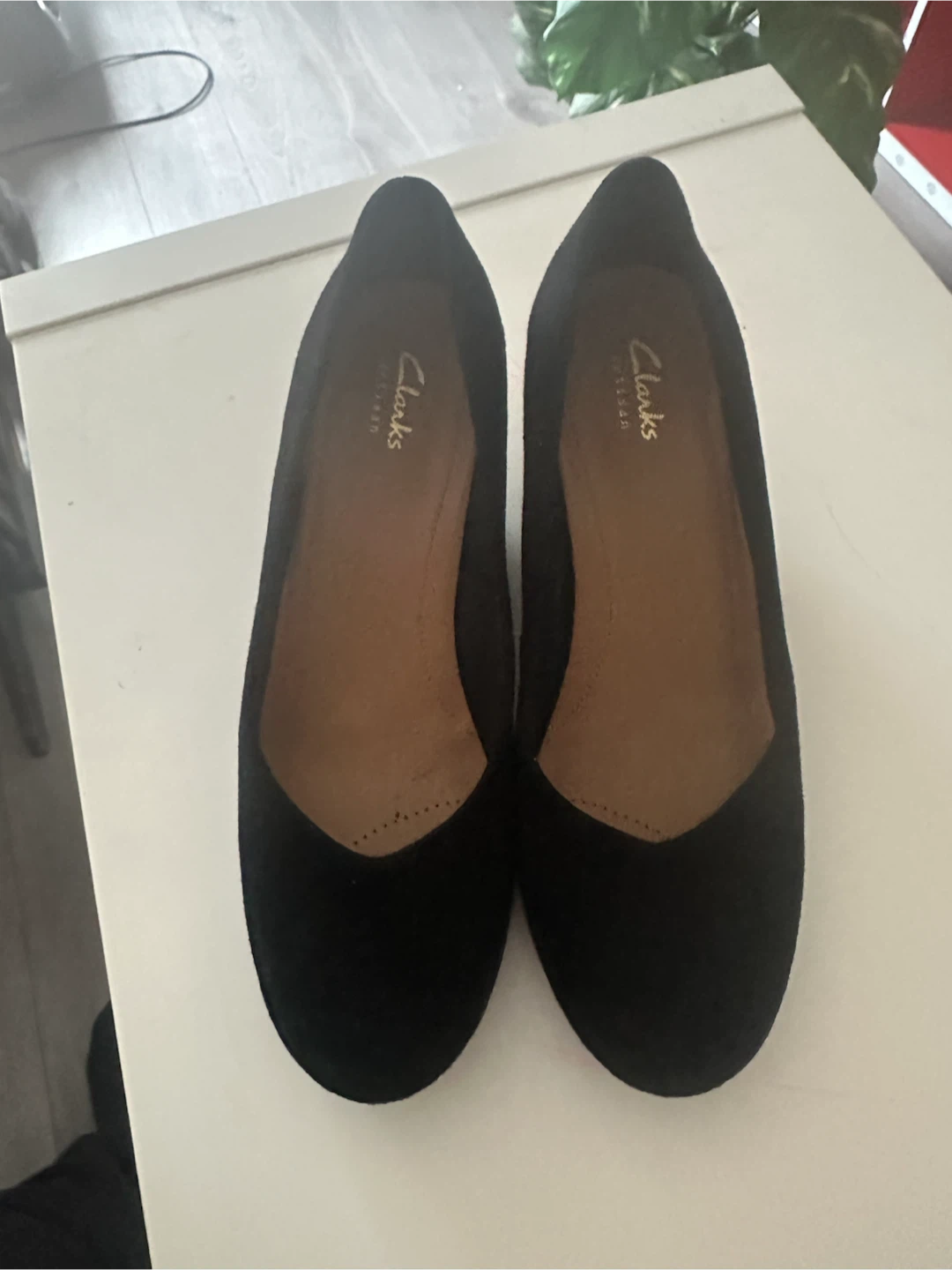 Clarks Bassett Mine Black Suede Wedge Heels - Size 8