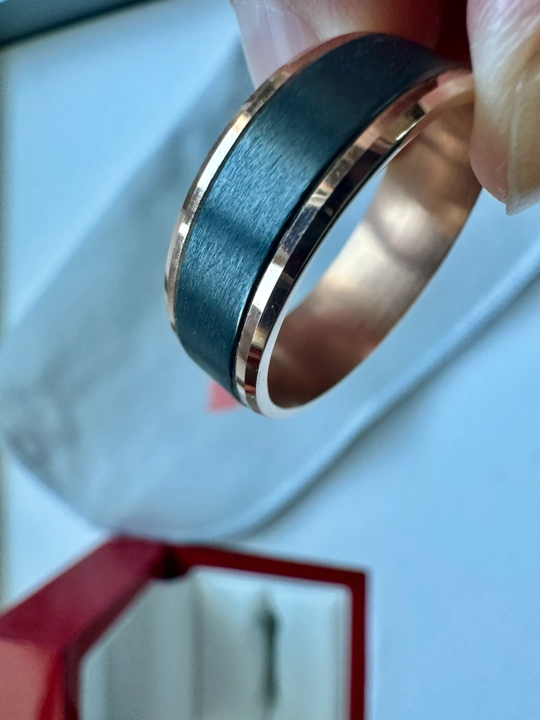 James Allen 14K Rose Gold & Black Titanium Ring Size 10.5