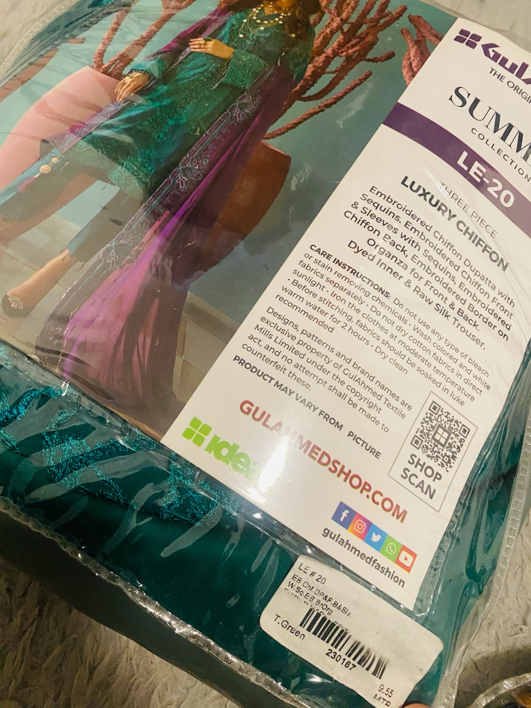 New (Unstitched) Gul Ahmed Luxury Chiffon 3 Piece Suit LE-20 - photo 2