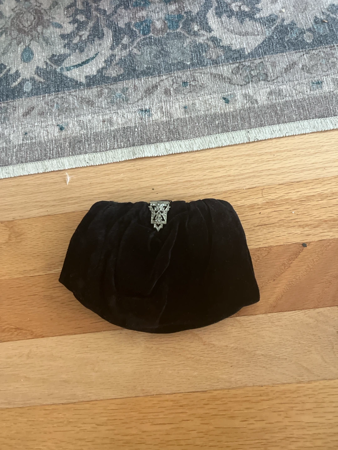 Black Velvet Evening Clutch Bag with Rhinestone Clasp
