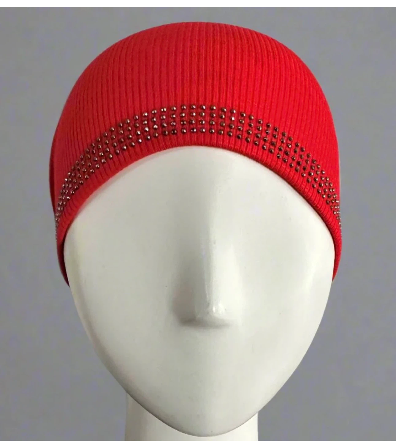 Red Beanie with Rhinestone Embellishment