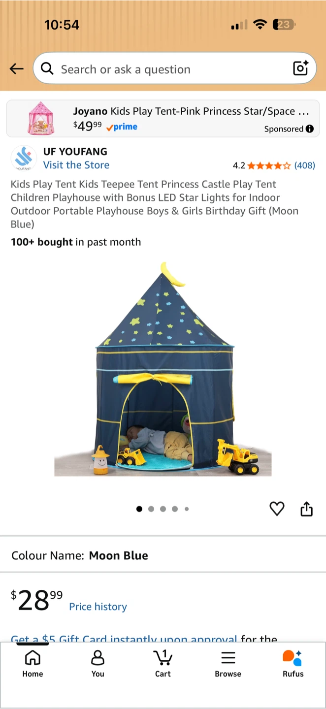 UF YOUFANG Kids Play Tent Moon Blue