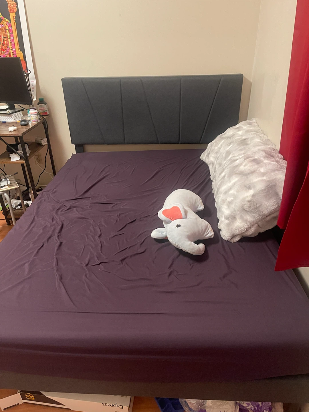 Grey Headboard Bed Frame and mattress - double siize