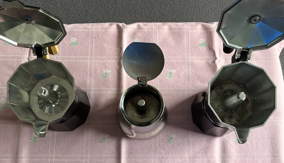 3 Moka Pots - Black, Silver, and Grosche - photo 2