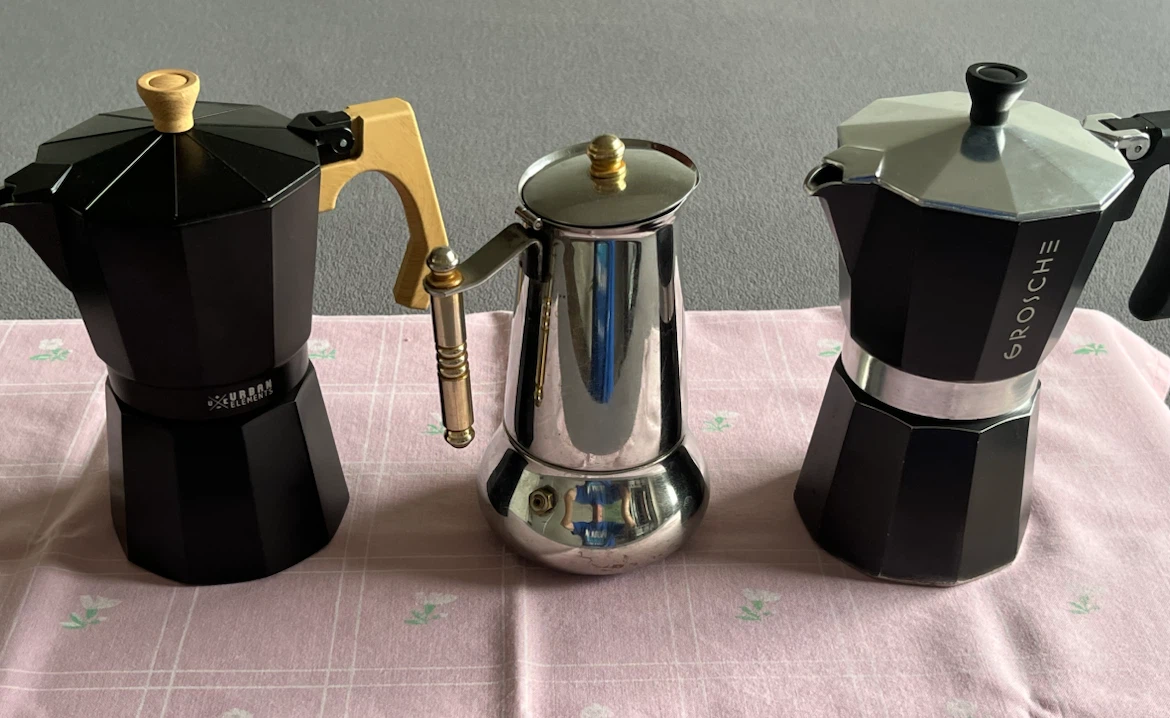 3 Moka Pots - Black, Silver, and Grosche - photo 4