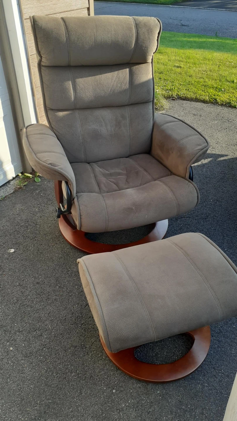 Taupe Recliner Chair and Ottoman