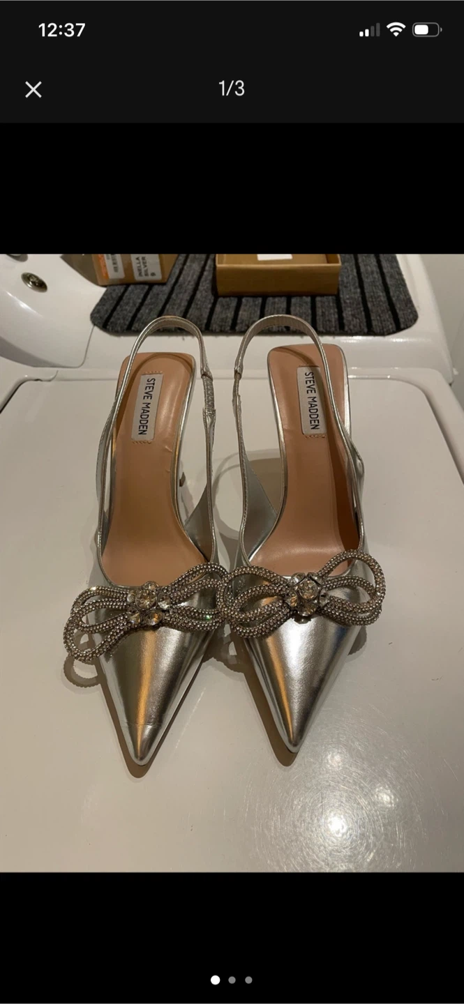 Steve Madden Silver Embellished Slingback Heels