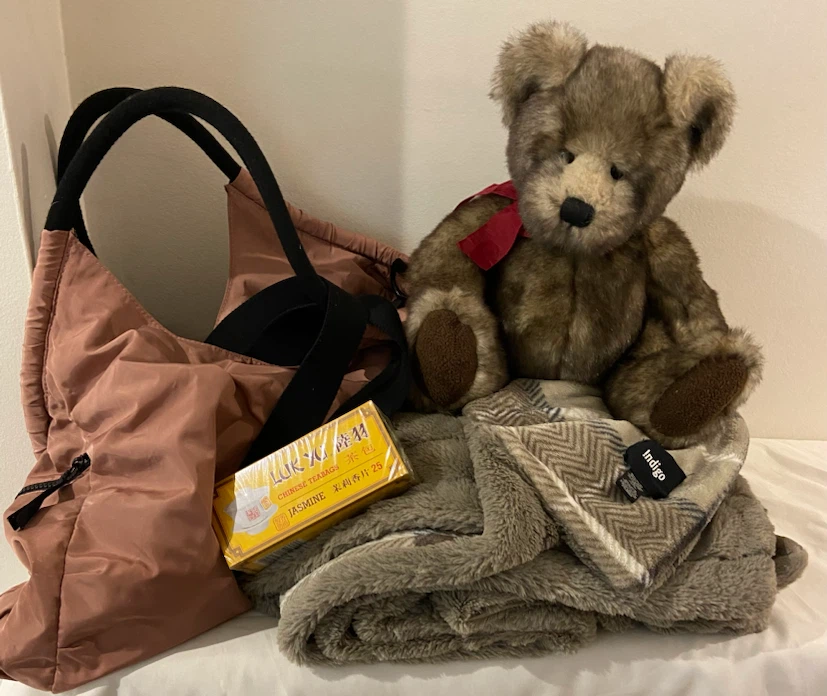 Bombay Plush Bear, Indigo Blanket,Indigo Tote Bag and Tea Bundle