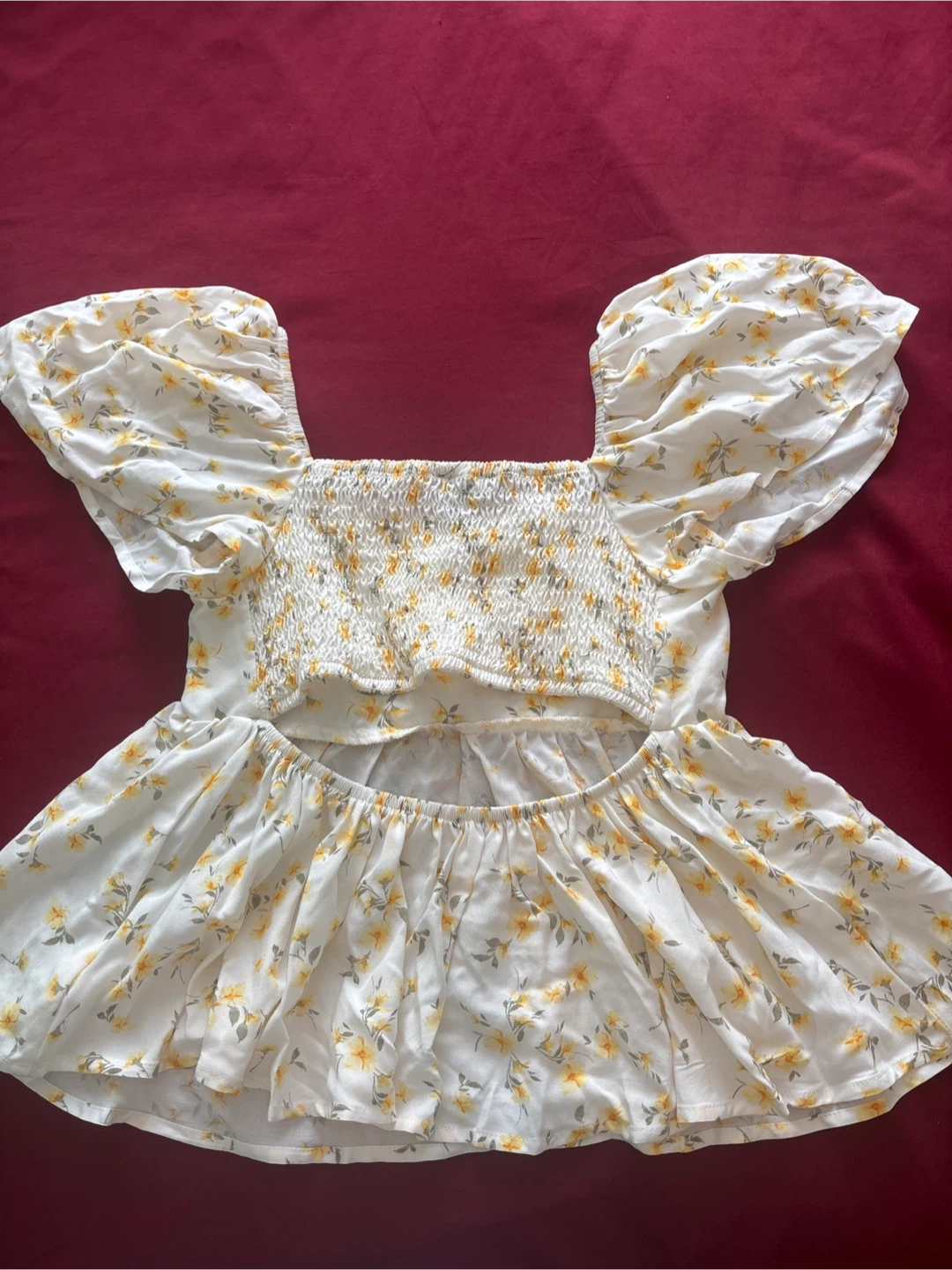 White Floral Puff Sleeve Peplum Top - photo 2
