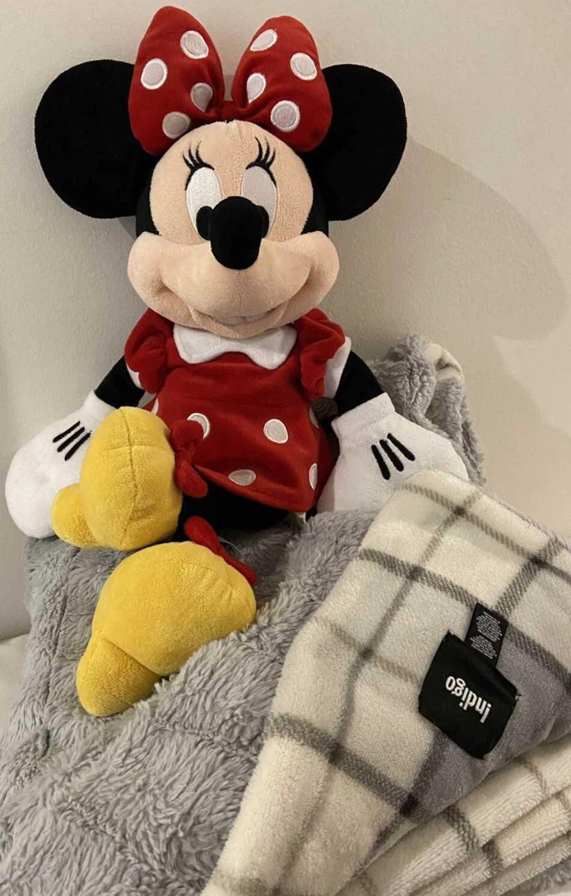 Minnie Mouse Plush Toy and Indigo Blanket