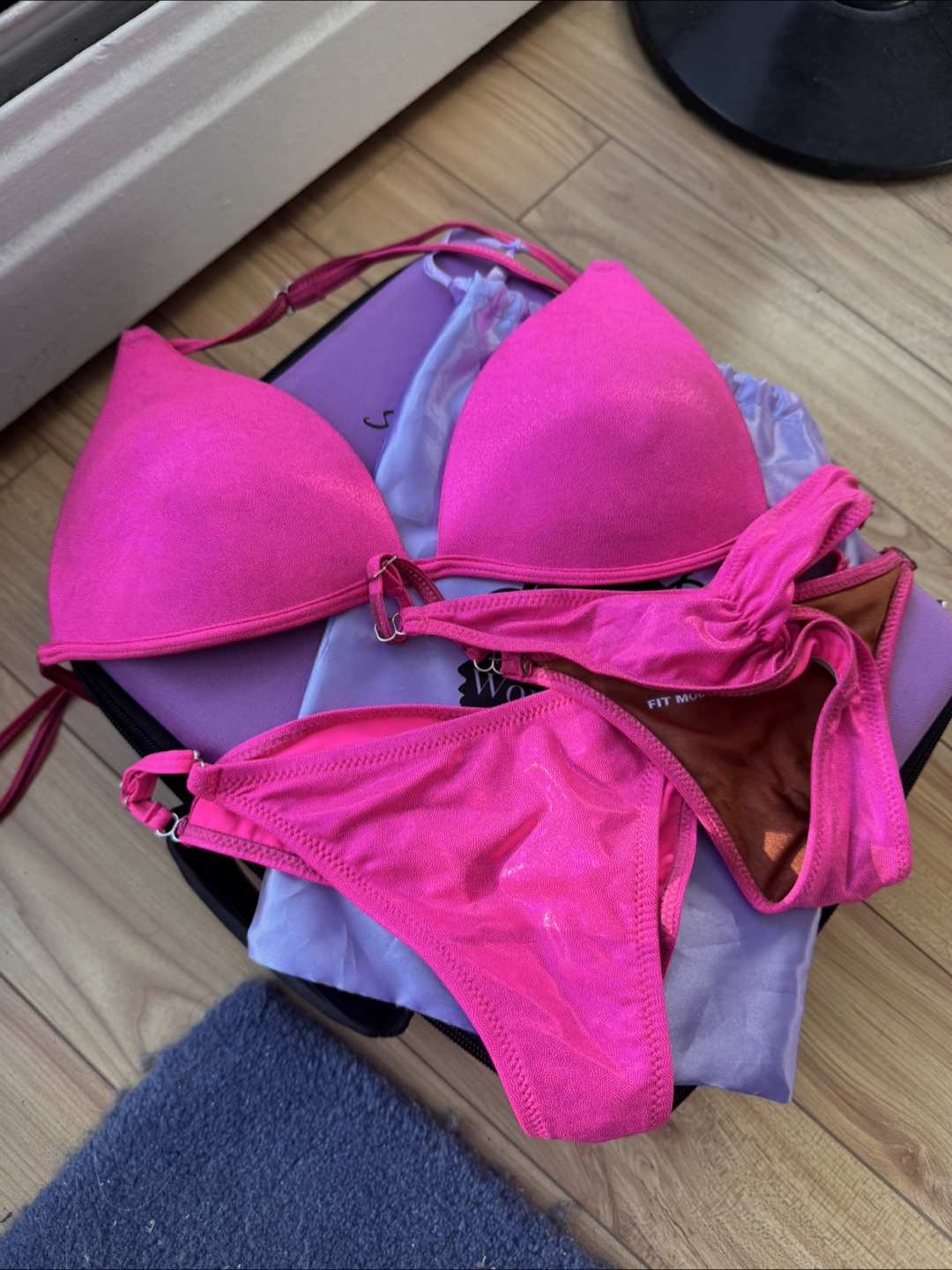 Pink FITMODEL Bikini for competition. Comes with two bottoms