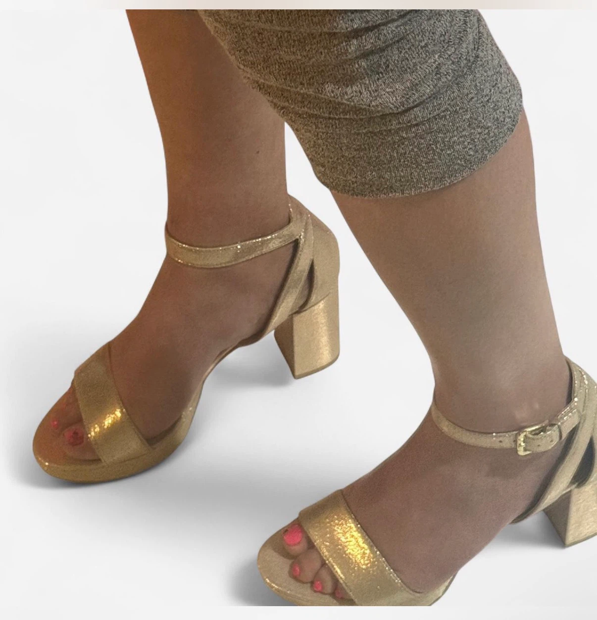 Chinese Laundry Gold Sparkle Block Heels Size 8.5 - photo 3