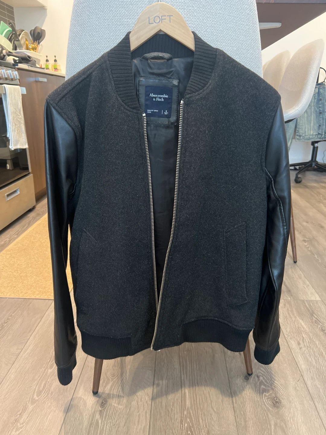 Abercrombie & Fitch Bomber Jacket with Faux Leather Sleeves - photo 2