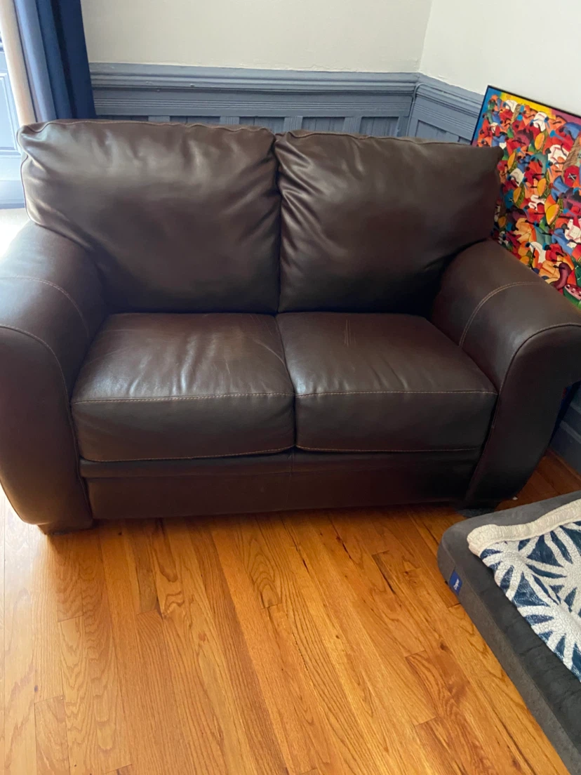 Brown Leather Loveseat and Sofa