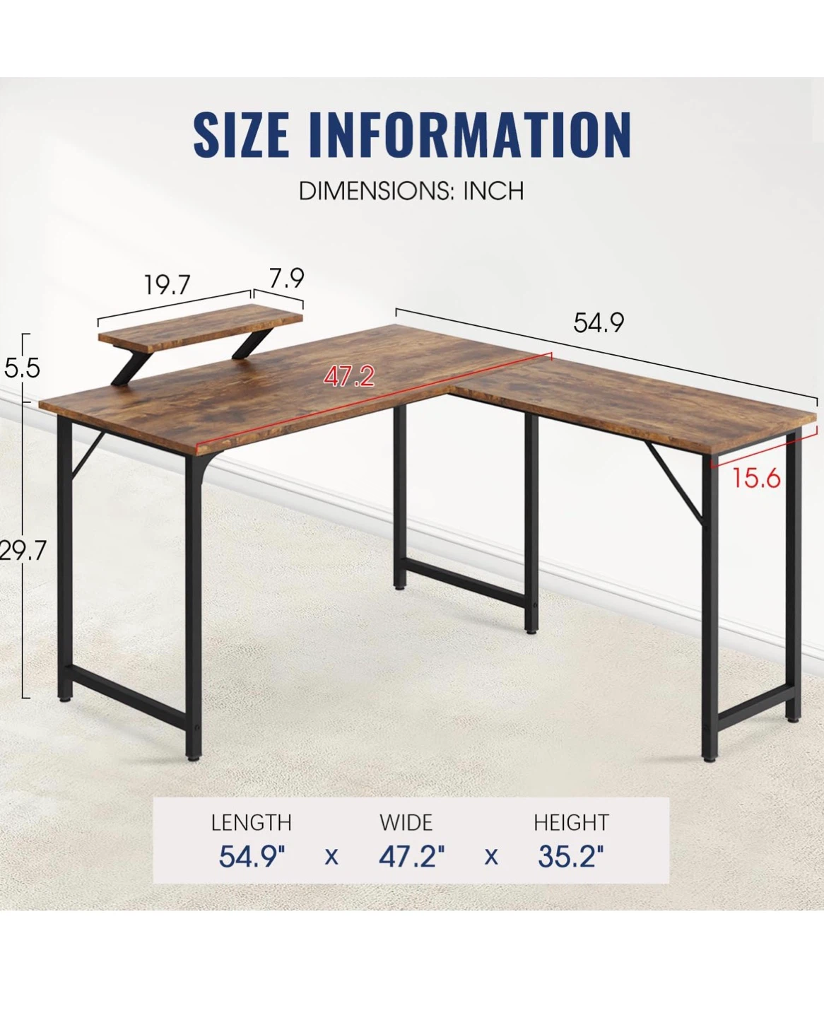 Rustic L-Shaped Computer Desk with Monitor Stand - photo 2