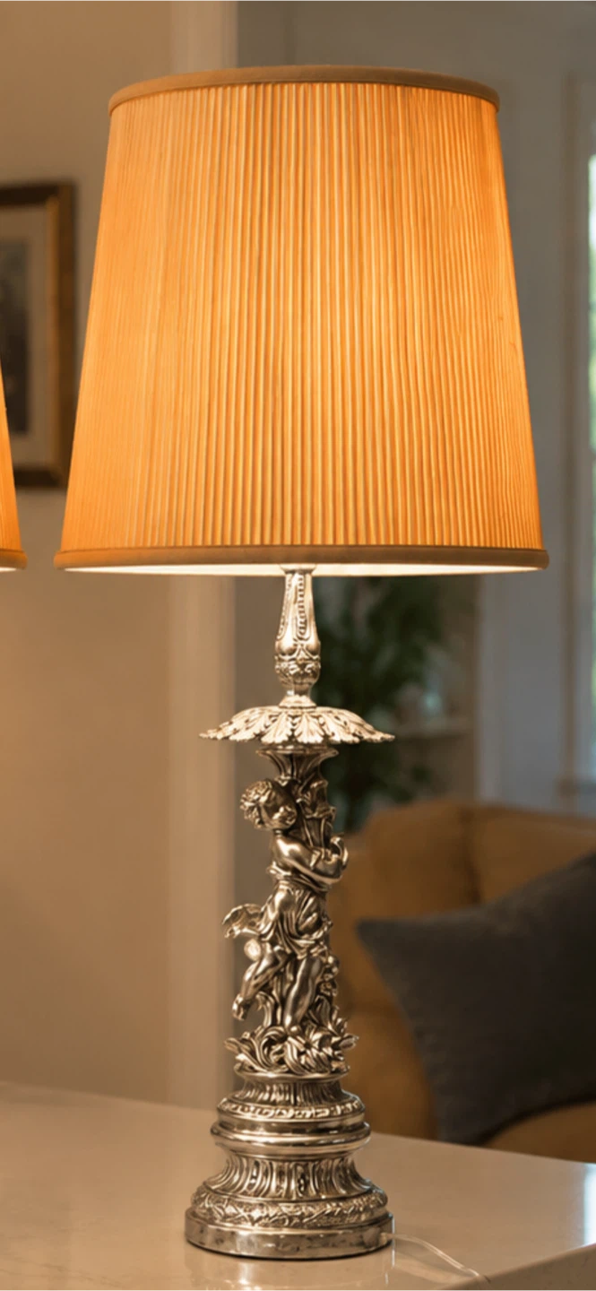 Vintage Cherub Table Lamp - Ornate Brass or Silver Finish - photo 4