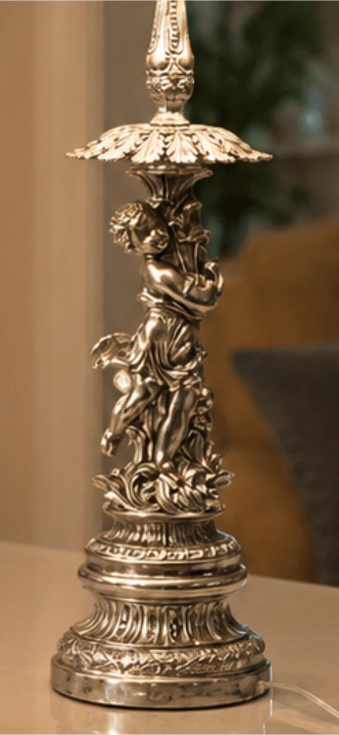 Vintage Cherub Table Lamp - Ornate Brass or Silver Finish - photo 5