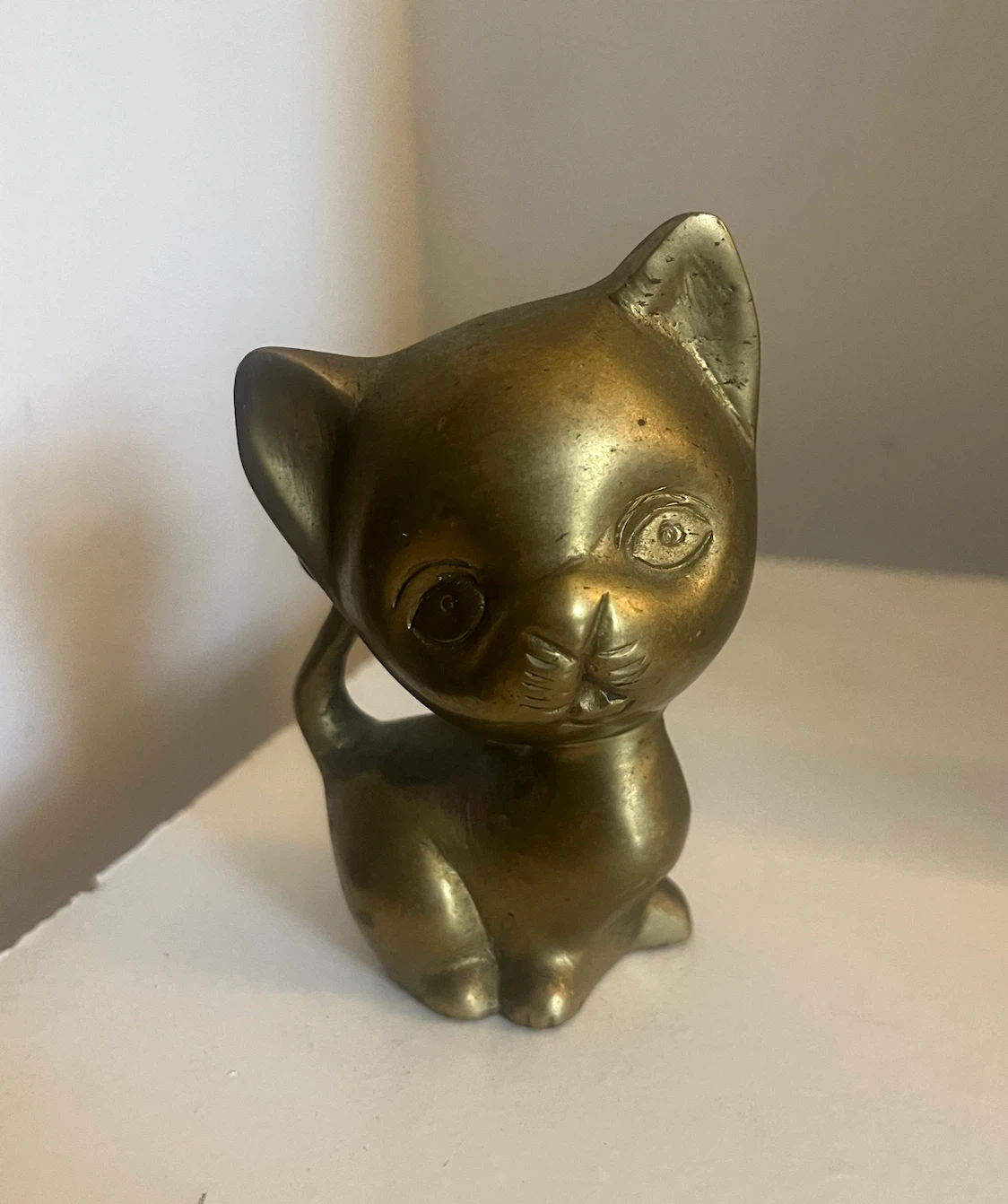 MCM Vintage Kitten Solid Brass Figurine