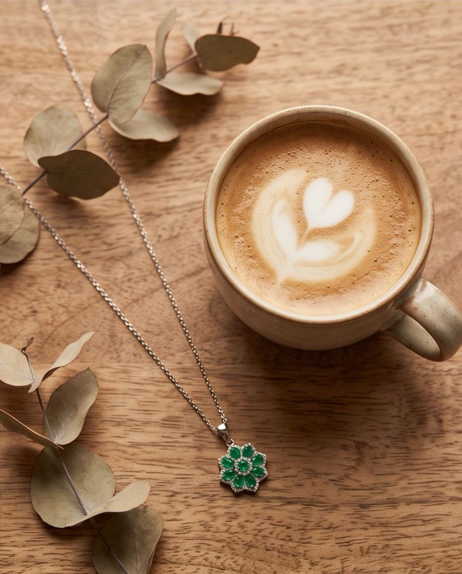 Emerald Flower Pendant Necklace - photo 2