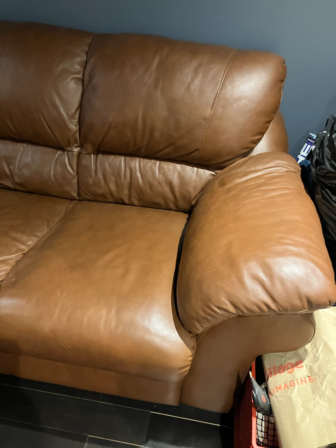 Brown Leather Sofa Couch - photo 5