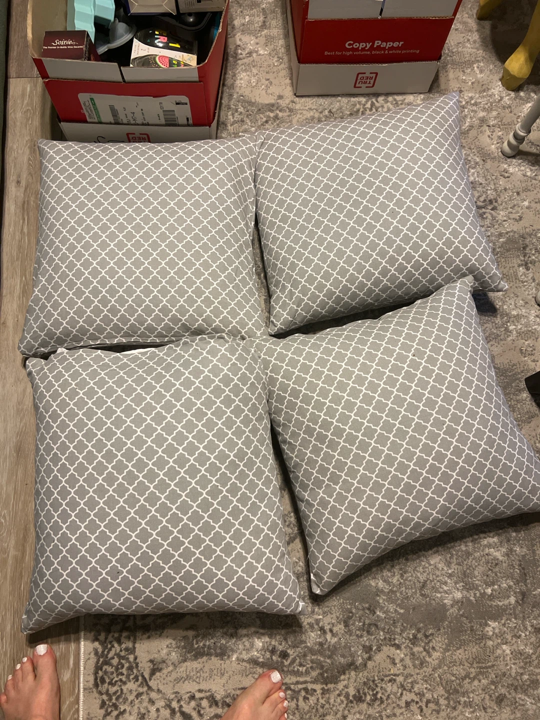 Set of 4 Gray Geometric Throw Pillows