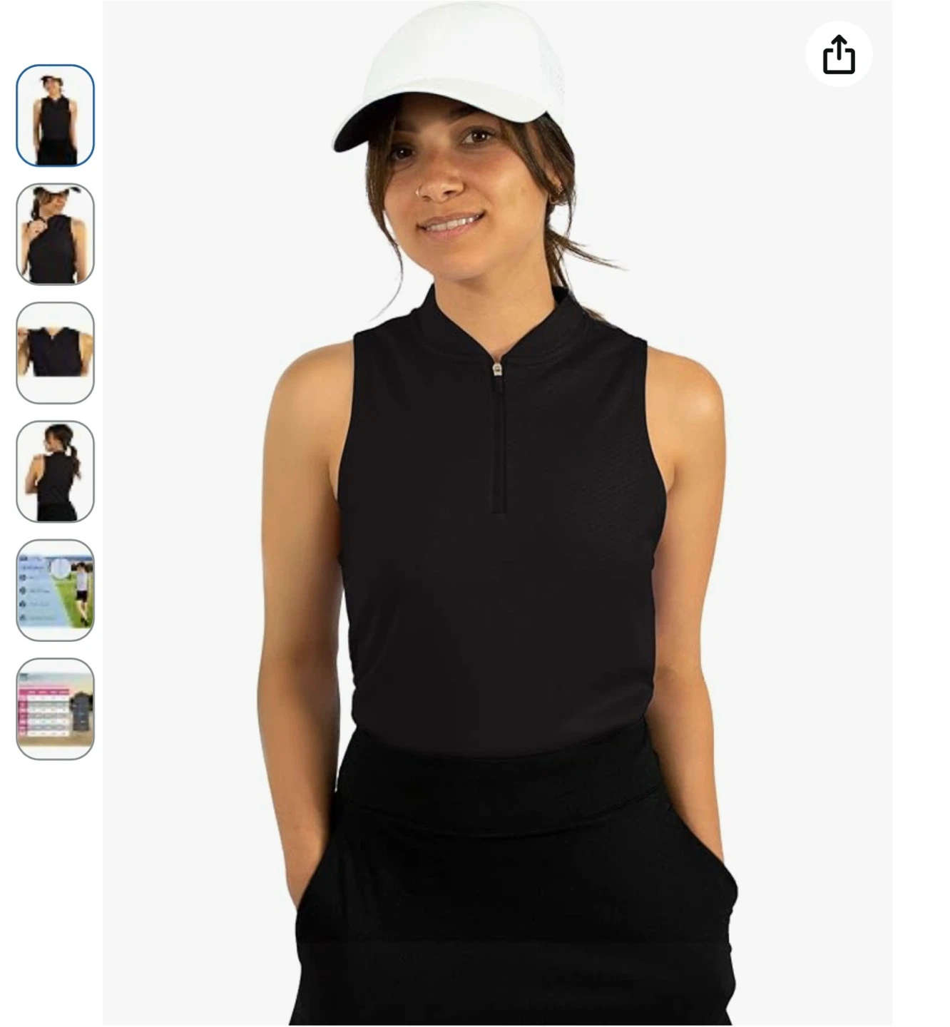 New Women's Black Sleeveless Zip Collar Golf Polo Shirt - XS