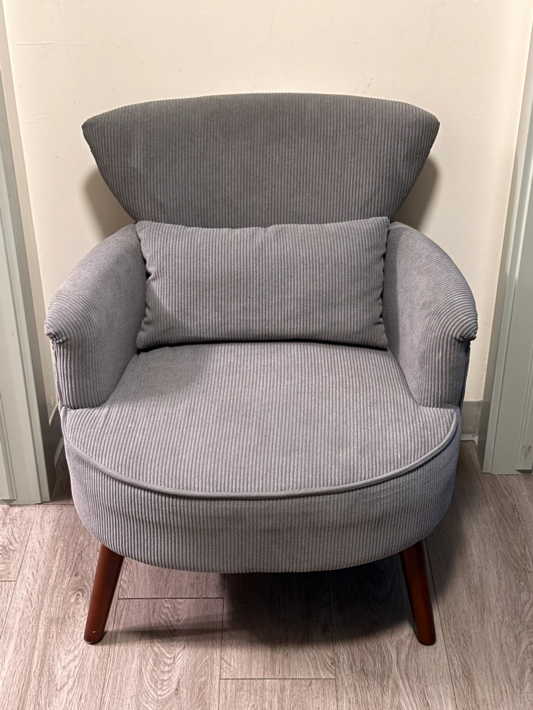 HOMCOM Corduroy Accent Chair (Grey) W/Lumbar Pillow