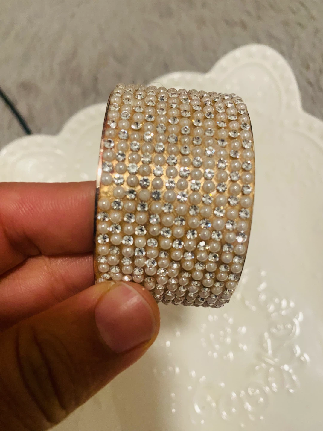 Faux Pearl and Rhinestone Cuff Bracelet - photo 3