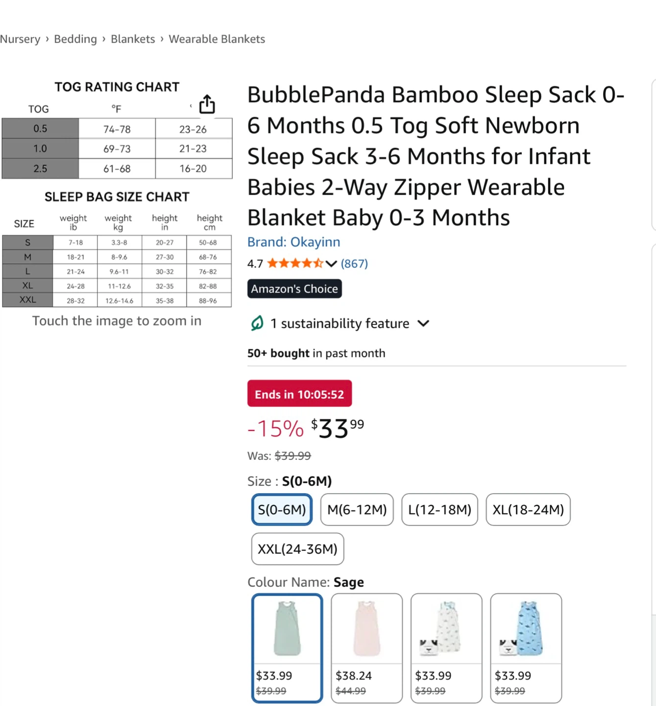 BubblePanda Bamboo Sleep Sack - Sage, Large (1-2yrs) - photo 3