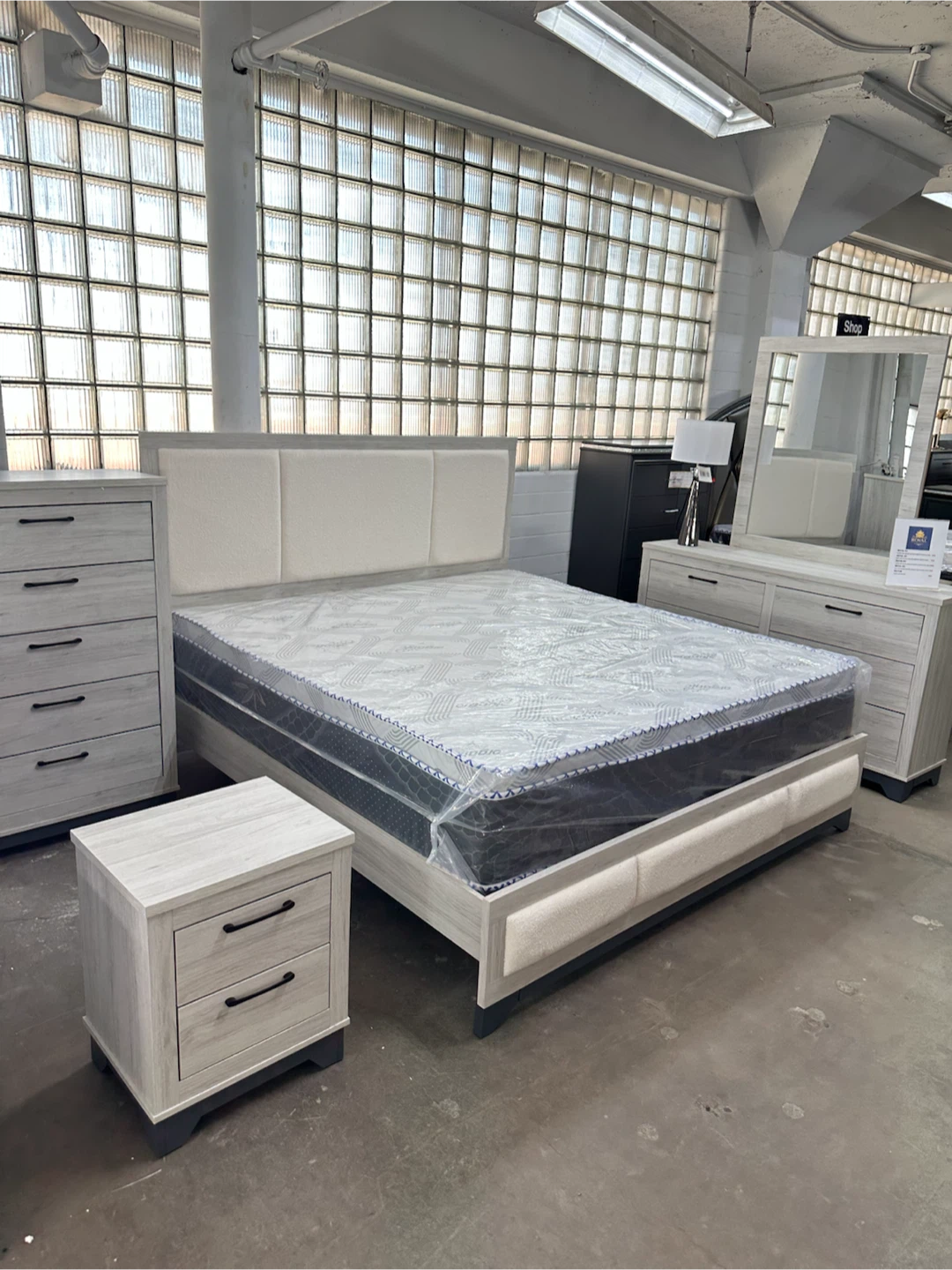 4 piece bedroom set bedframe mirror nightstand and dresser