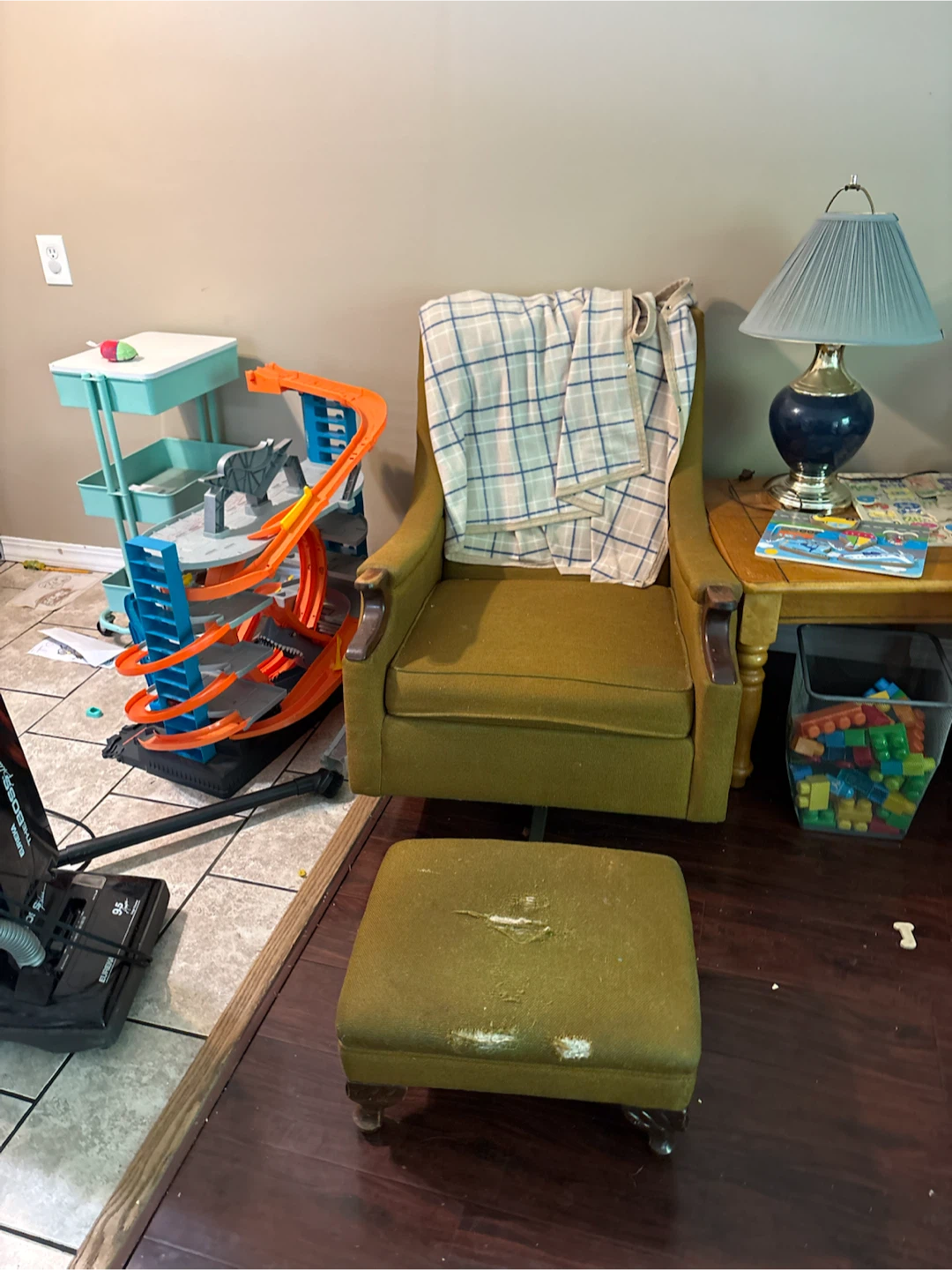 Green Accent Chair with Ottoman