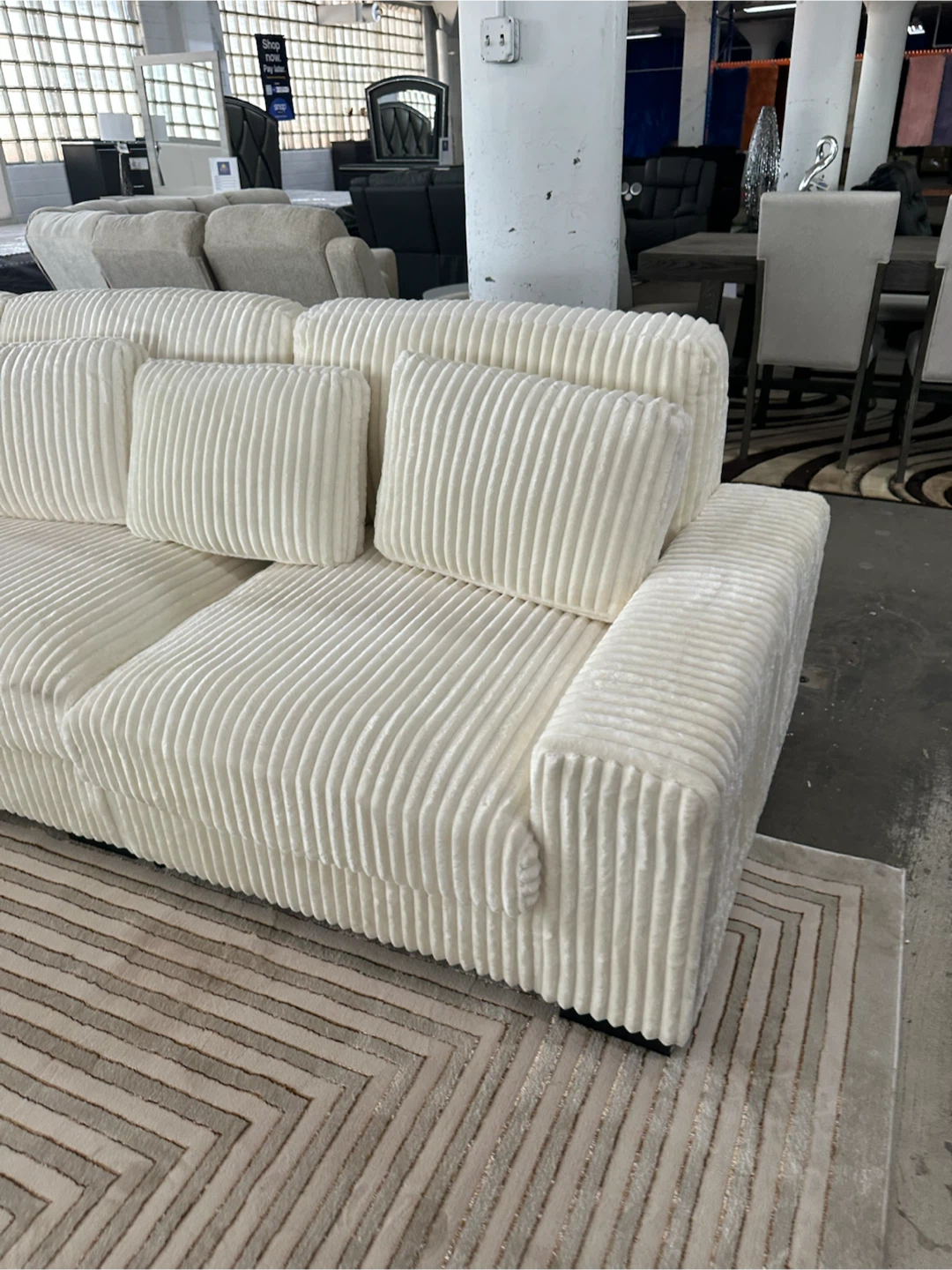 Cream Corduroy Sectional Sofa with Pillow Back - photo 2