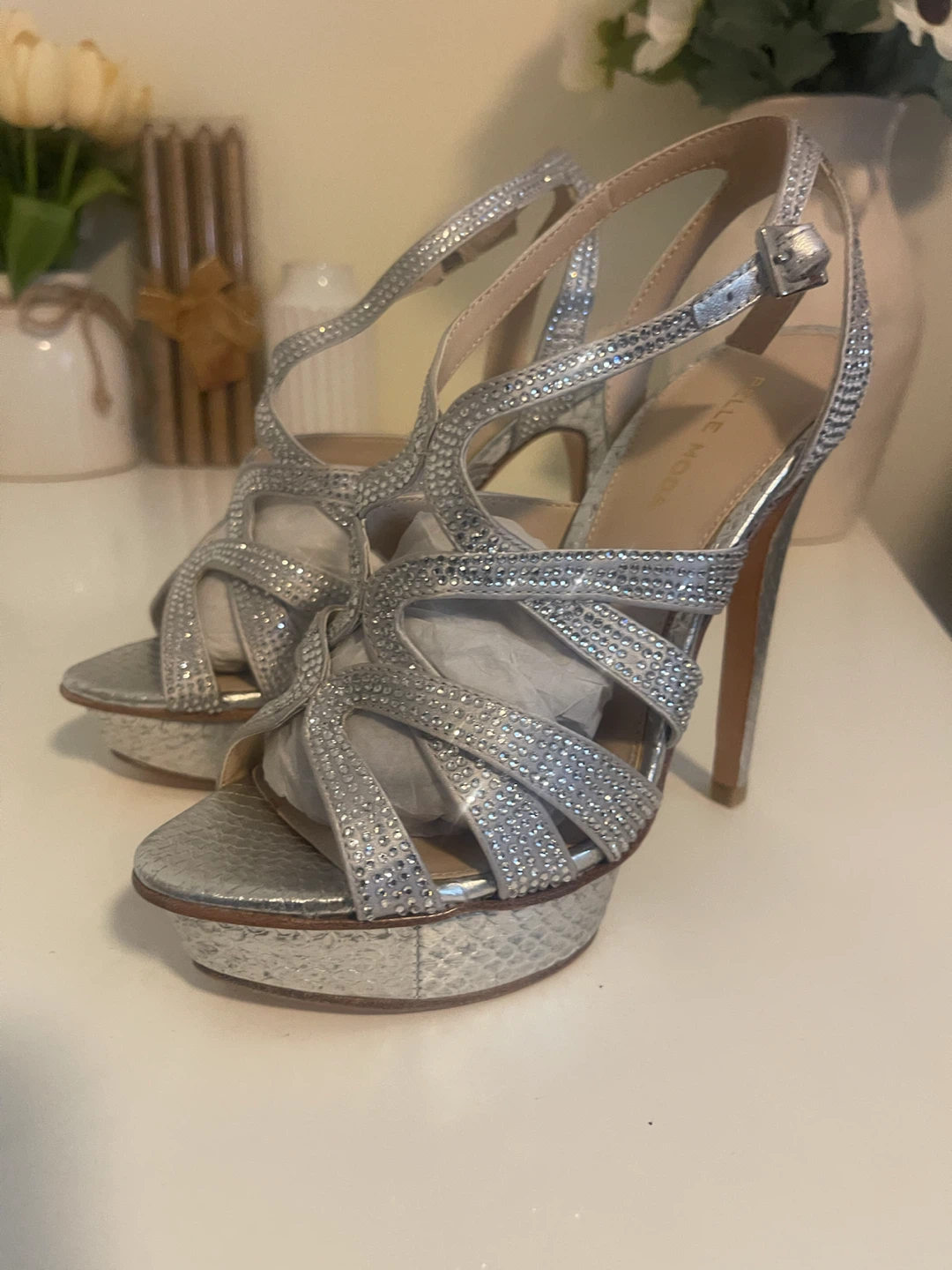Bella Moda Silver Rhinestone Heels