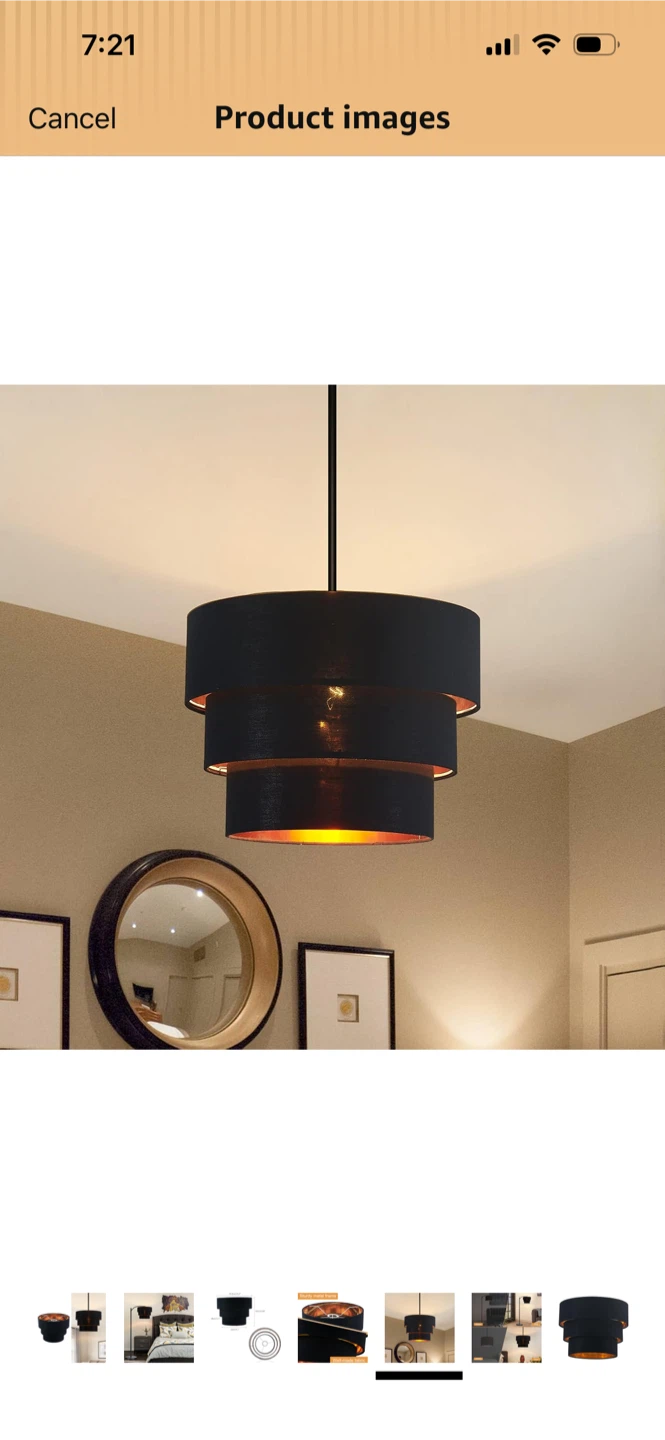 New-Tiered Black Pendant Light Shade with Gold Interior
