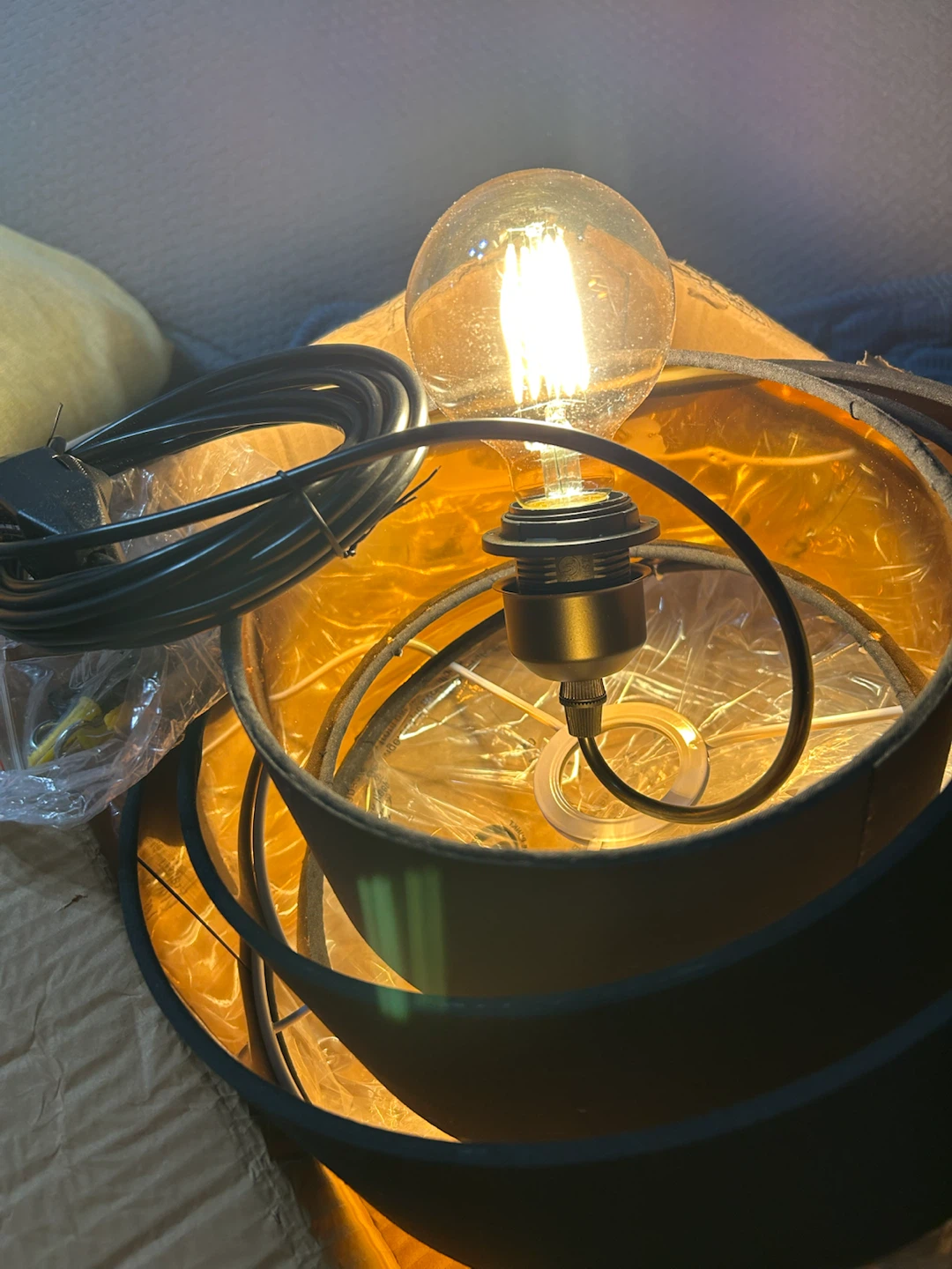 New-Tiered Black Pendant Light Shade with Gold Interior - photo 4
