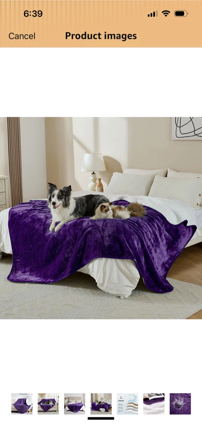 New-Waterproof Purple Sherpa Fleece Blanket
