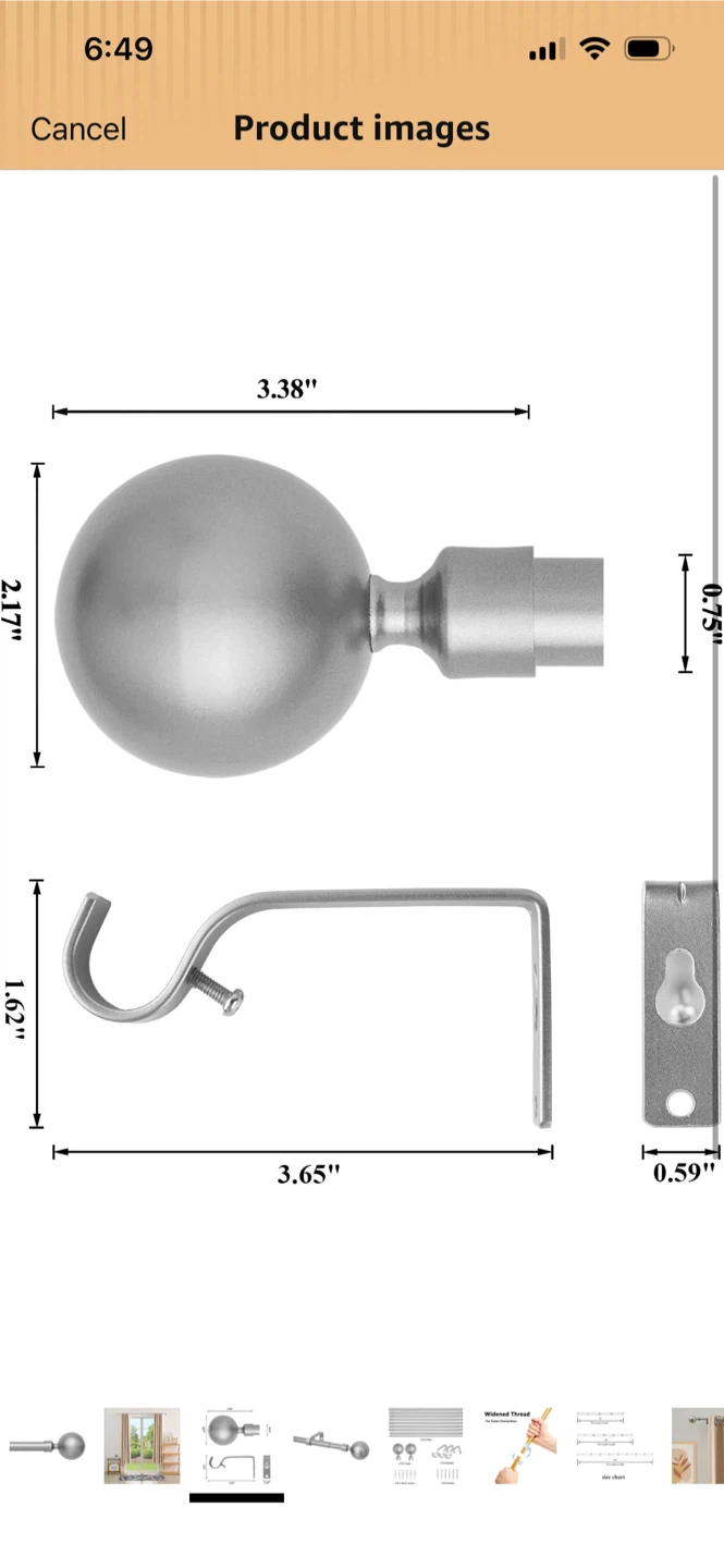 New-Silver Ball Curtain Rod Set-Large Size - photo 3