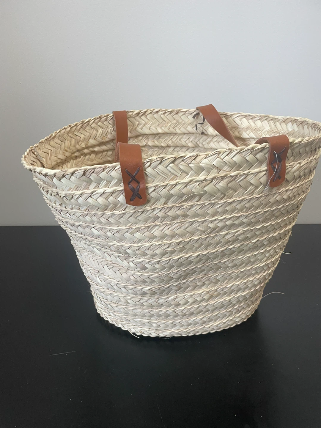 Straw Tote Bag with Leather Handles