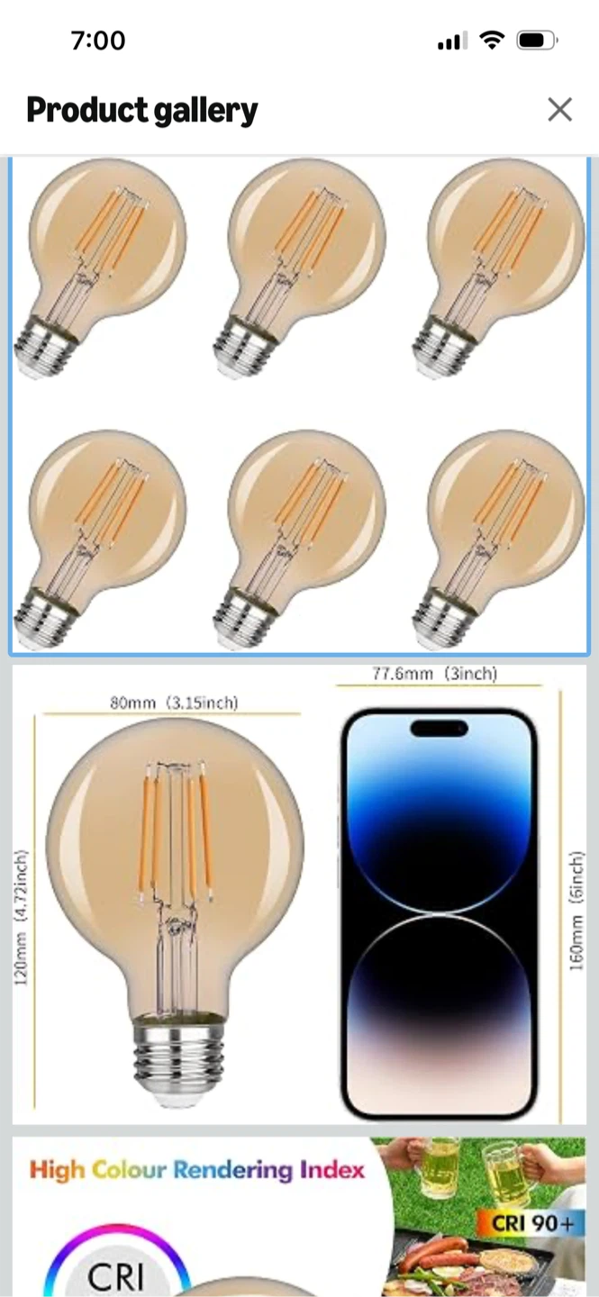 New G25 Edison LED Light Bulb - Amber Glass 2500K - Pack of 6