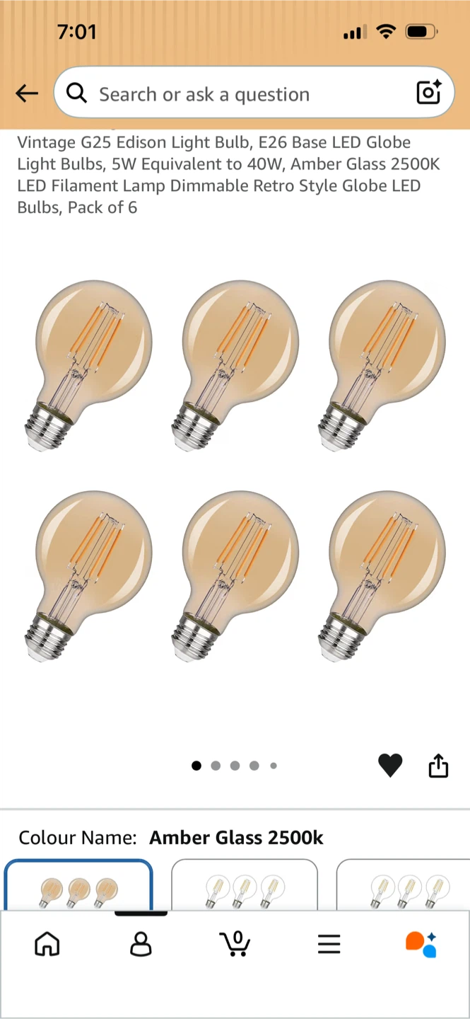 New G25 Edison LED Light Bulb - Amber Glass 2500K - Pack of 6 - photo 2