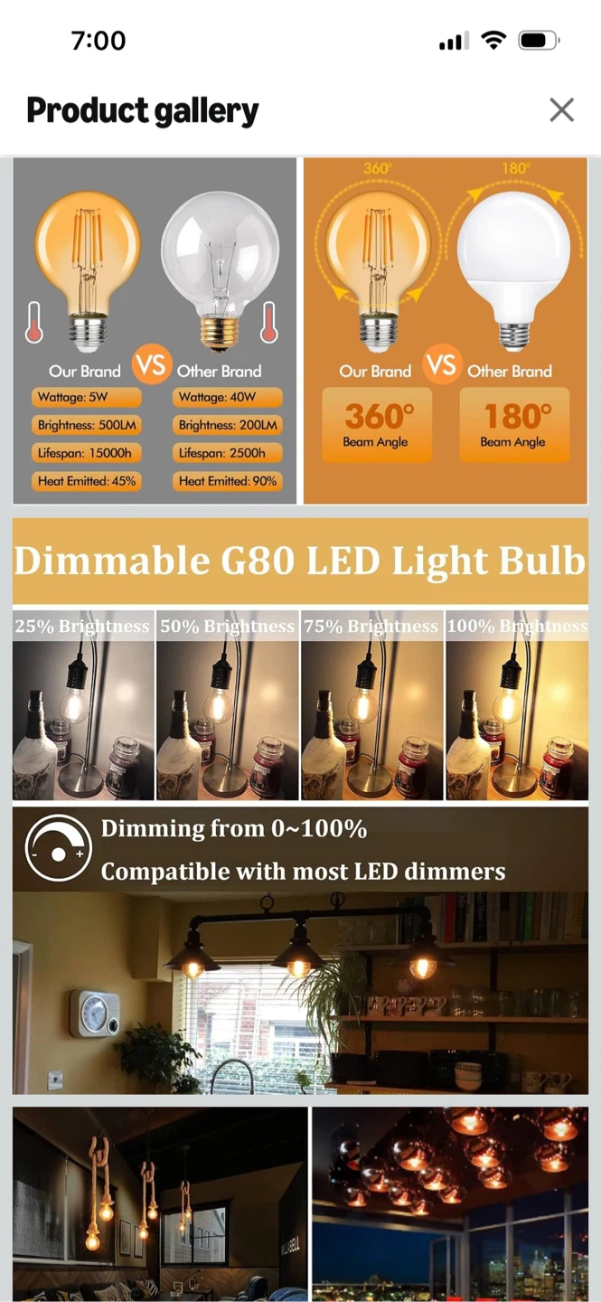 New G25 Edison LED Light Bulb - Amber Glass 2500K - Pack of 6 - photo 3