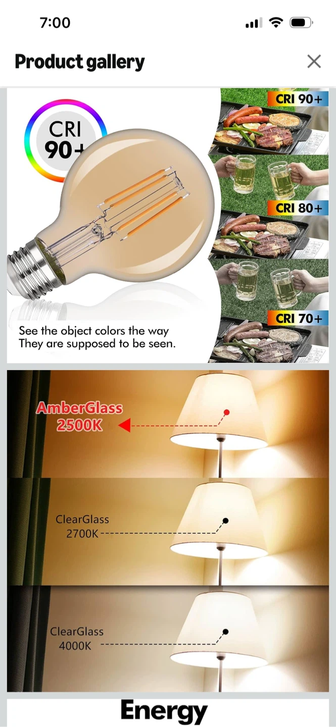New G25 Edison LED Light Bulb - Amber Glass 2500K - Pack of 6 - photo 4