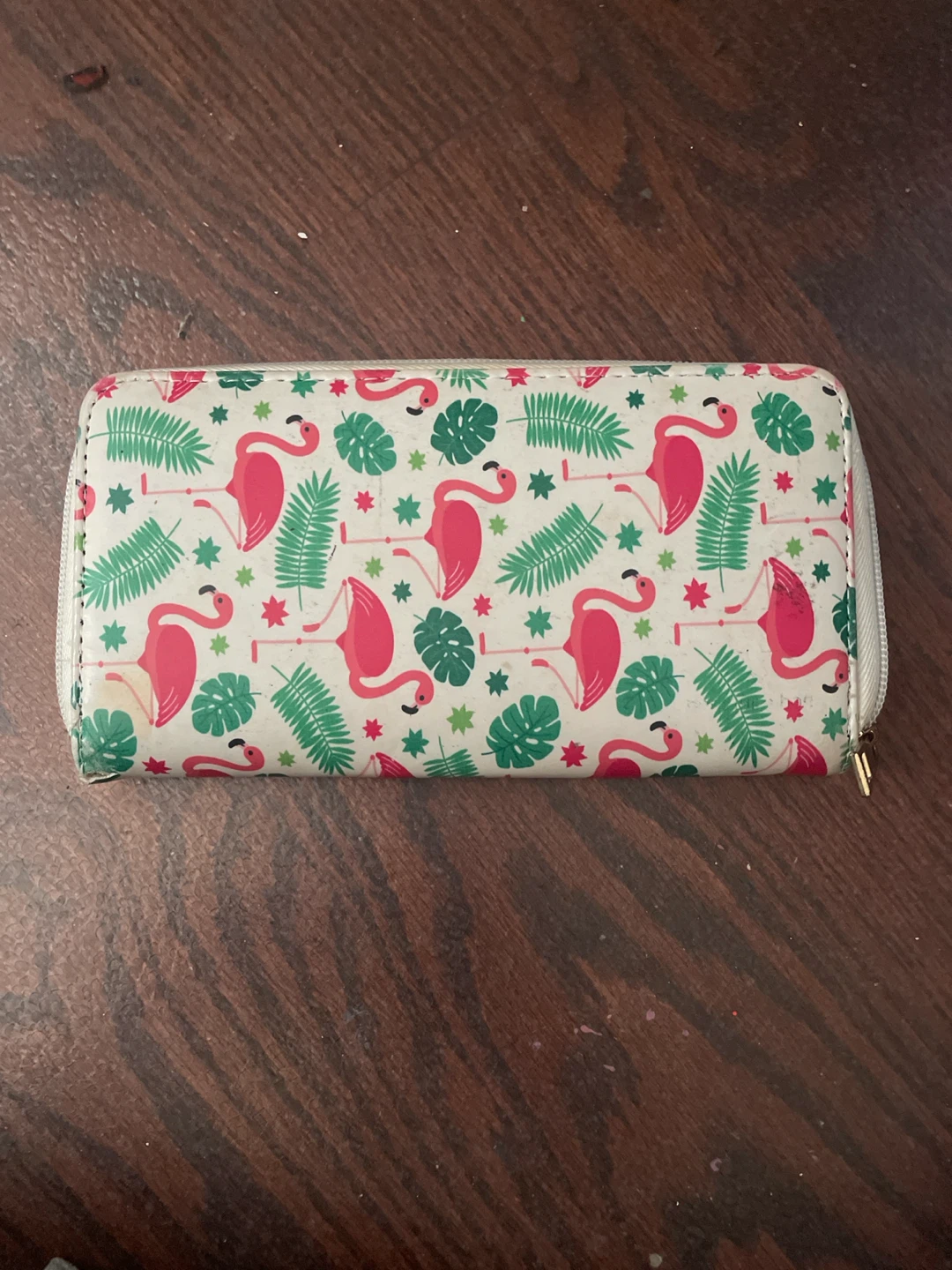 Flamingo pattern zip-around wallet