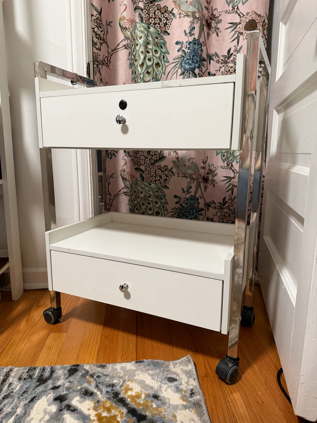 White Rolling Cart with 2 Drawers
