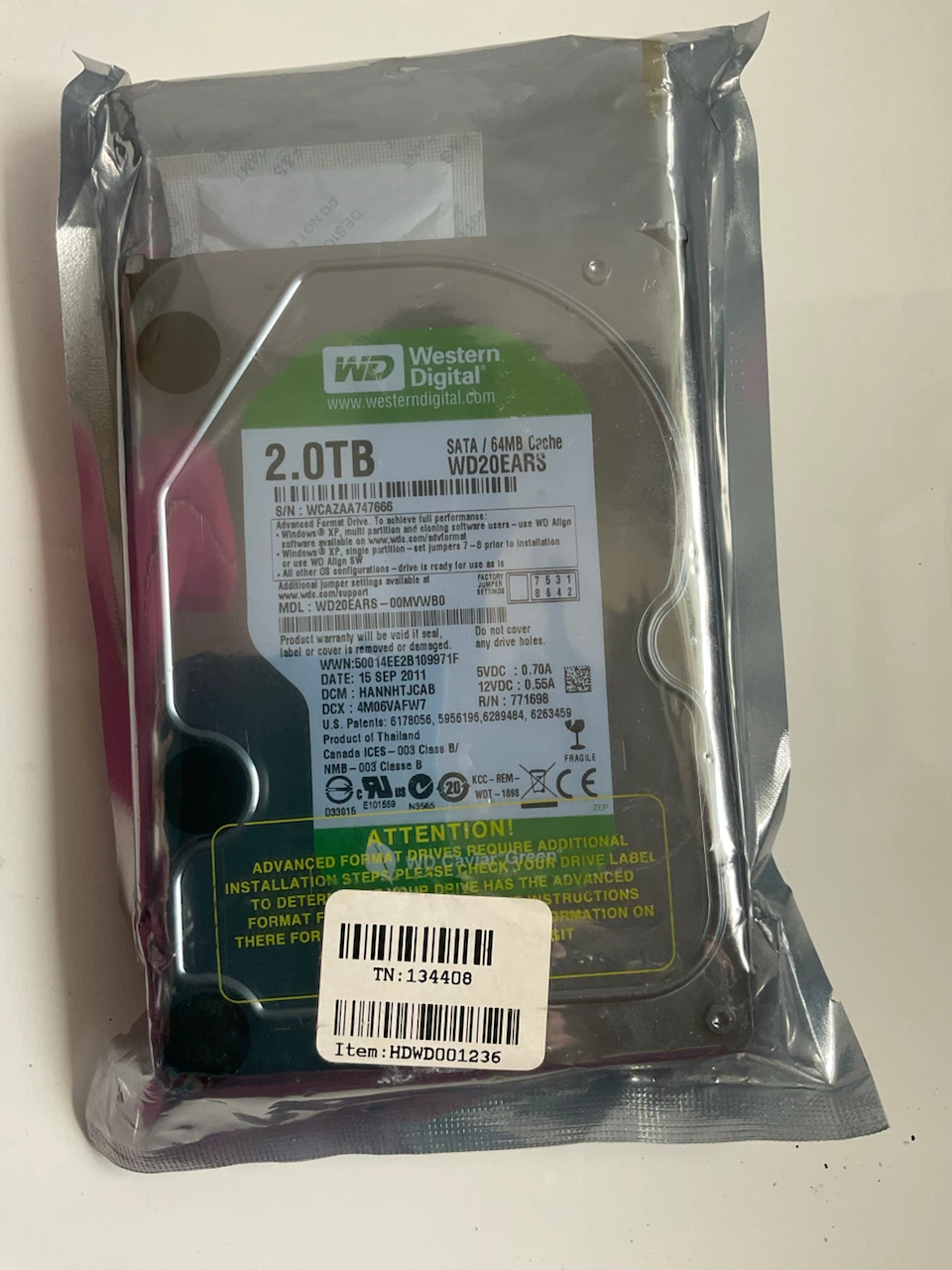 Western Digital 2TB Hard Drive (WD20EARS-00MVWB0)