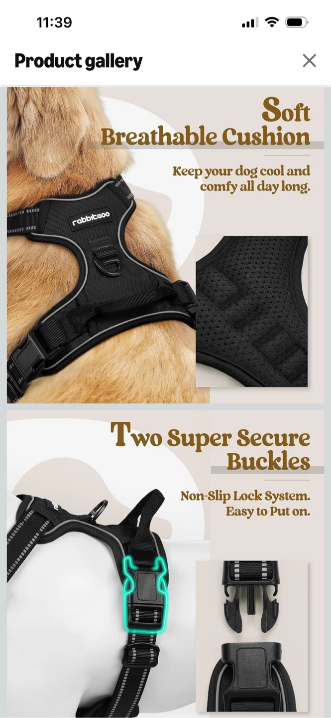 Rabbitgoo Dog Harness - Black, Size L