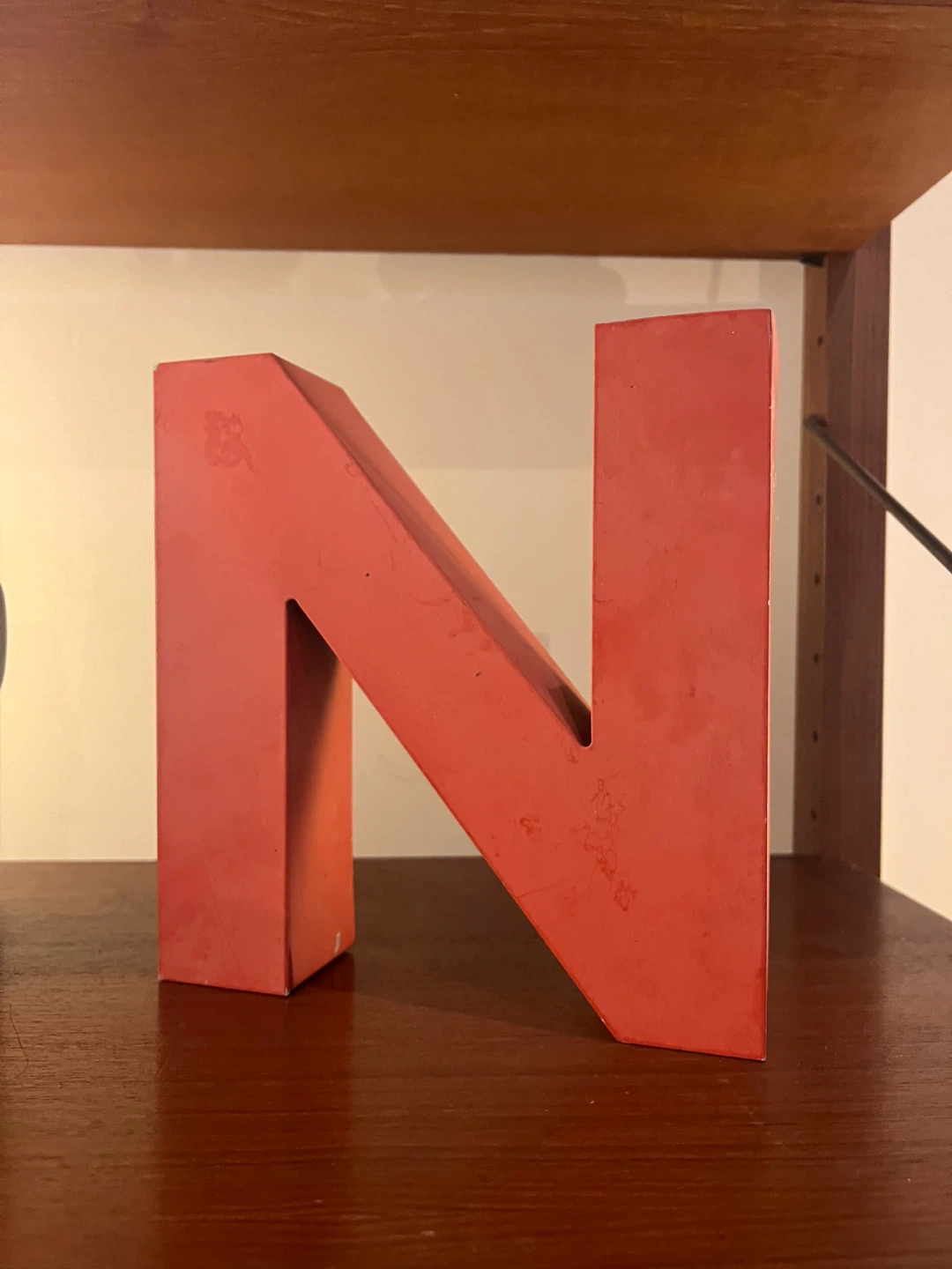 Vintage Salmon-Coloured Decorative Letter 'N'
