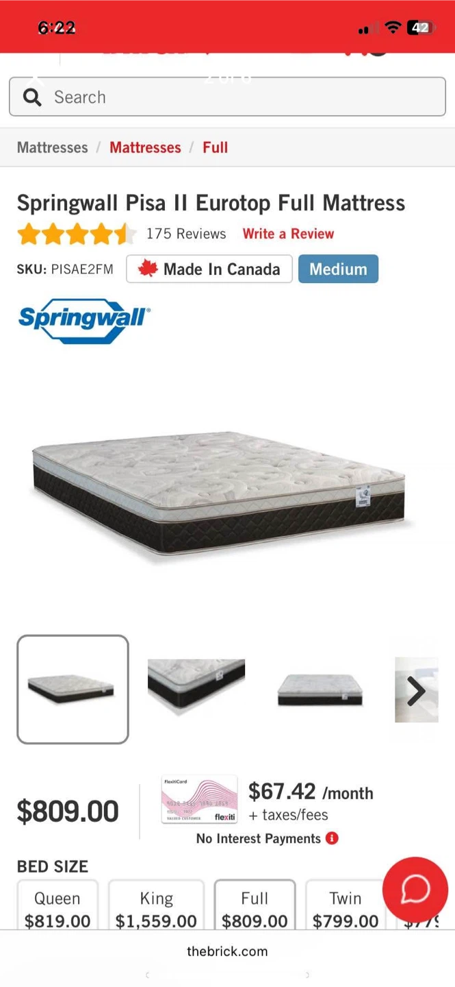 The Brick Mattress - Springwall Pisa II Eurotop Queen Mattress